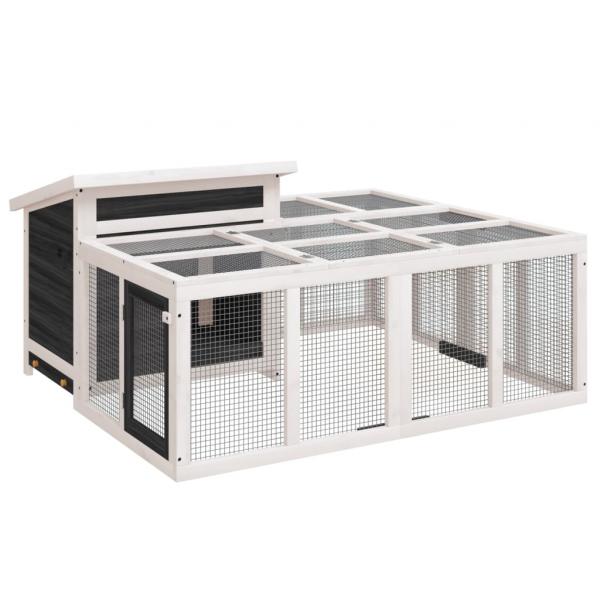 Kaninchenstall Grau 144x123x67,5 cm Massivholz Kiefer