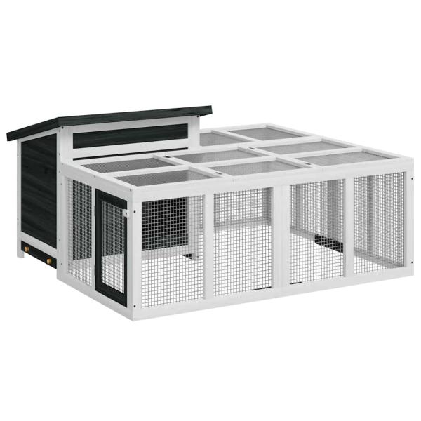 Kaninchenstall Grau 144x123x67,5 cm Massivholz Kiefer