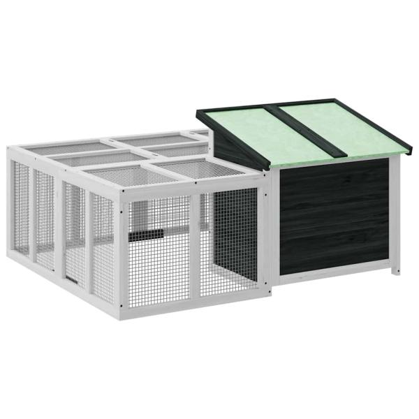 Kaninchenstall Grau 144x123x67,5 cm Massivholz Kiefer