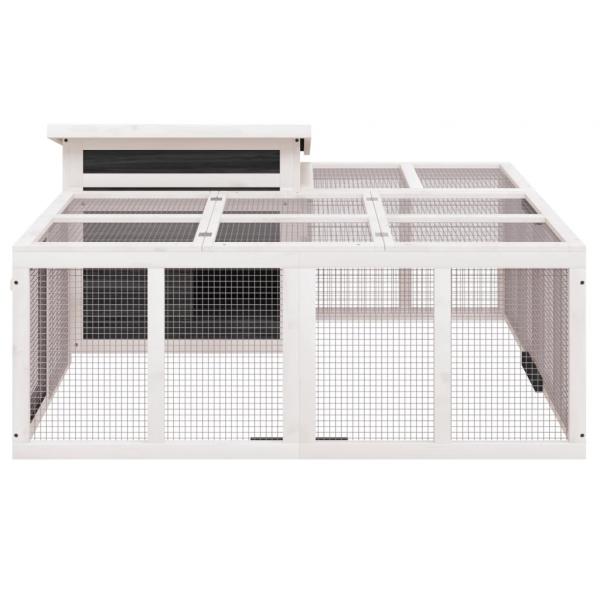 Kaninchenstall Grau 144x123x67,5 cm Massivholz Kiefer