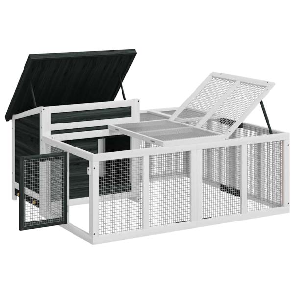 Kaninchenstall Grau 144x123x67,5 cm Massivholz Kiefer