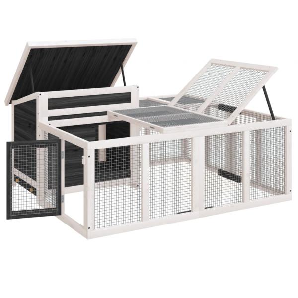 Kaninchenstall Grau 144x123x67,5 cm Massivholz Kiefer