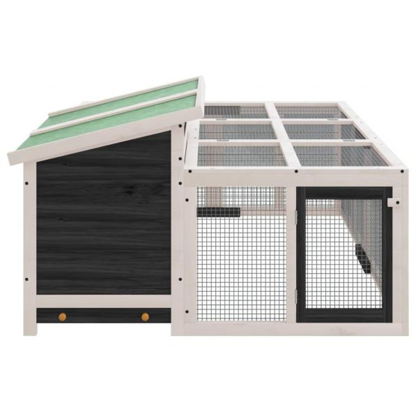 Kaninchenstall Grau 144x123x67,5 cm Massivholz Kiefer