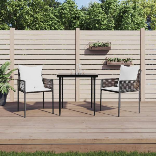 ARDEBO.de - 3-tlg. Garten-Essgruppe mit Kissen Poly Rattan und Stahl