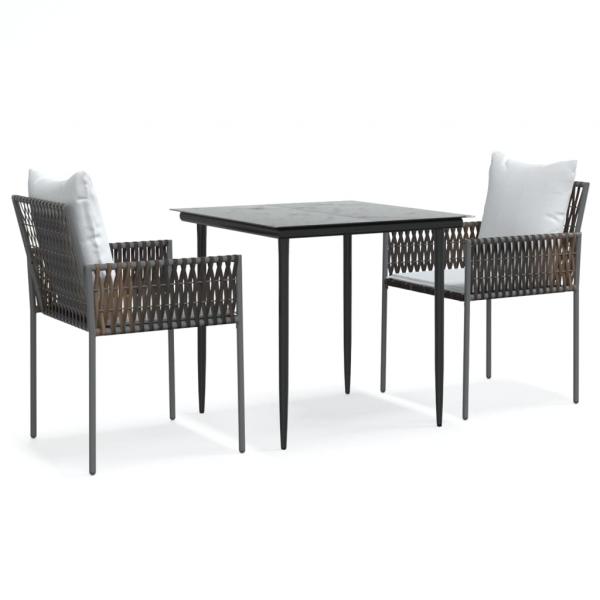 3-tlg. Garten-Essgruppe mit Kissen Poly Rattan und Stahl