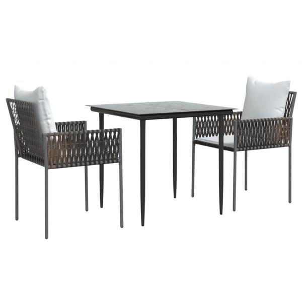 3-tlg. Garten-Essgruppe mit Kissen Poly Rattan und Stahl