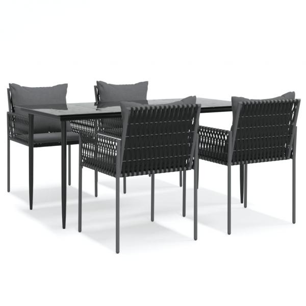 5-tlg. Garten-Essgruppe mit Kissen Poly Rattan und Stahl