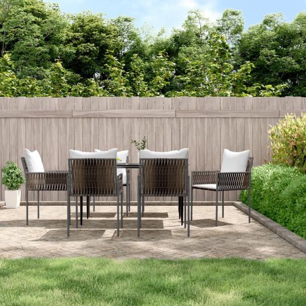 ARDEBO.de - 7-tlg. Garten-Essgruppe mit Kissen Poly Rattan und Stahl