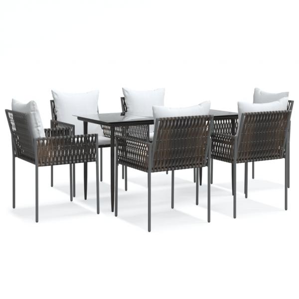 7-tlg. Garten-Essgruppe mit Kissen Poly Rattan und Stahl