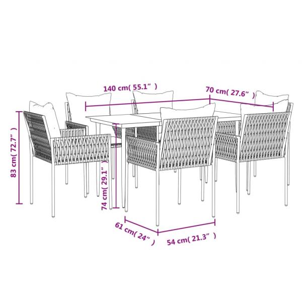 7-tlg. Garten-Essgruppe mit Kissen Poly Rattan und Stahl