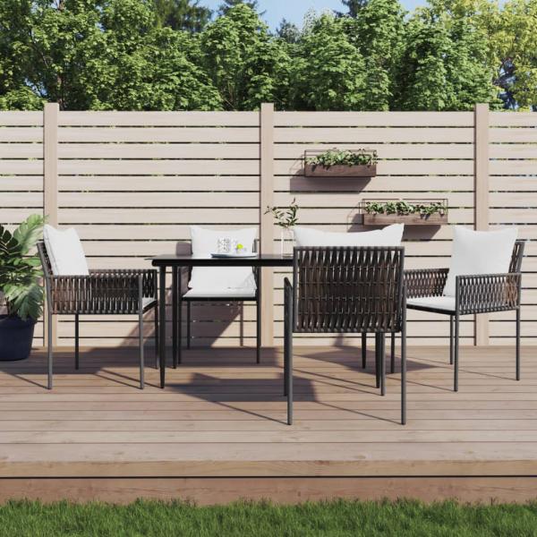 ARDEBO.de - 5-tlg. Garten-Essgruppe mit Kissen Poly Rattan und Stahl