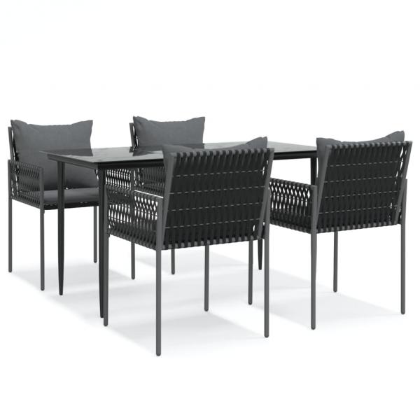 5-tlg. Garten-Essgruppe mit Kissen Poly Rattan und Stahl