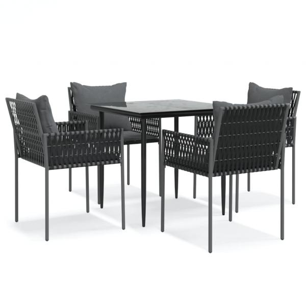 5-tlg. Garten-Essgruppe mit Kissen Poly Rattan und Stahl