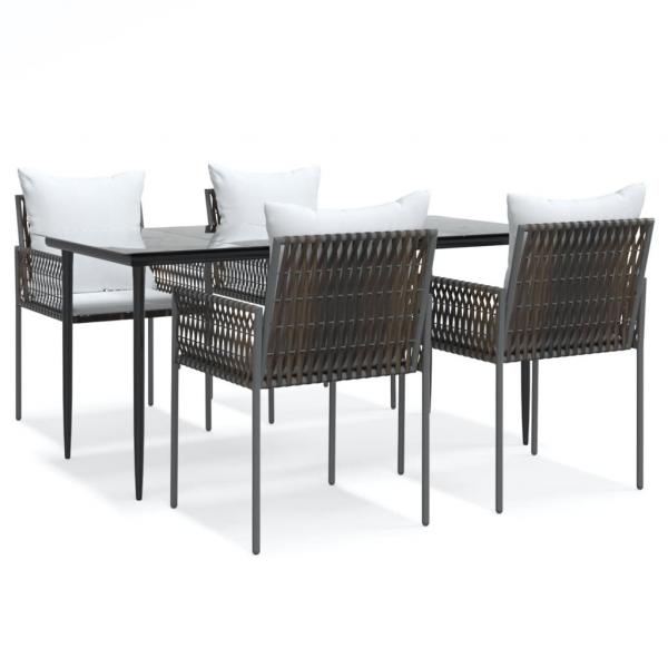 5-tlg. Garten-Essgruppe mit Kissen Poly Rattan und Stahl