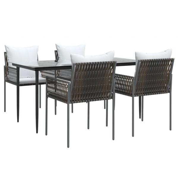 5-tlg. Garten-Essgruppe mit Kissen Poly Rattan und Stahl