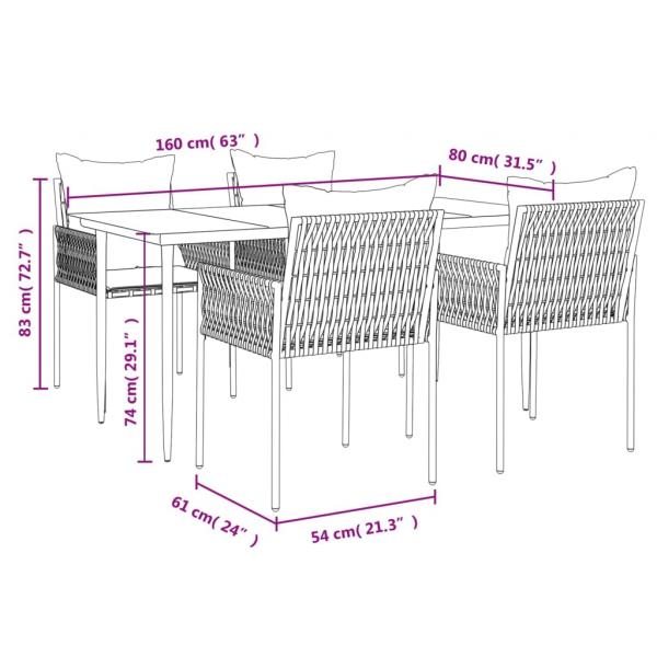 5-tlg. Garten-Essgruppe mit Kissen Poly Rattan und Stahl