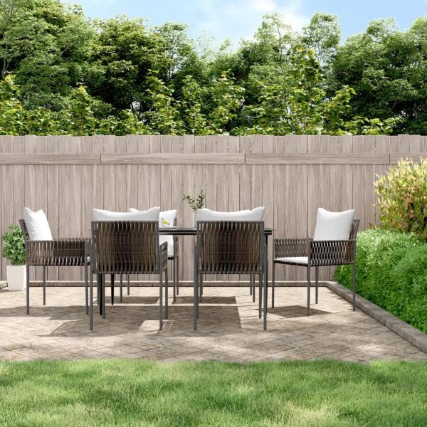 ARDEBO.de - 7-tlg. Garten-Essgruppe mit Kissen Poly Rattan und Stahl
