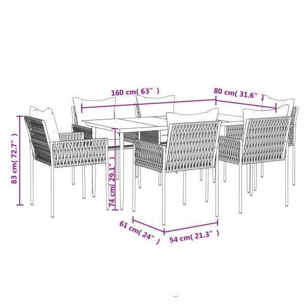7-tlg. Garten-Essgruppe mit Kissen Poly Rattan und Stahl