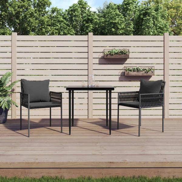 ARDEBO.de - 3-tlg. Garten-Essgruppe mit Kissen Poly Rattan und Stahl