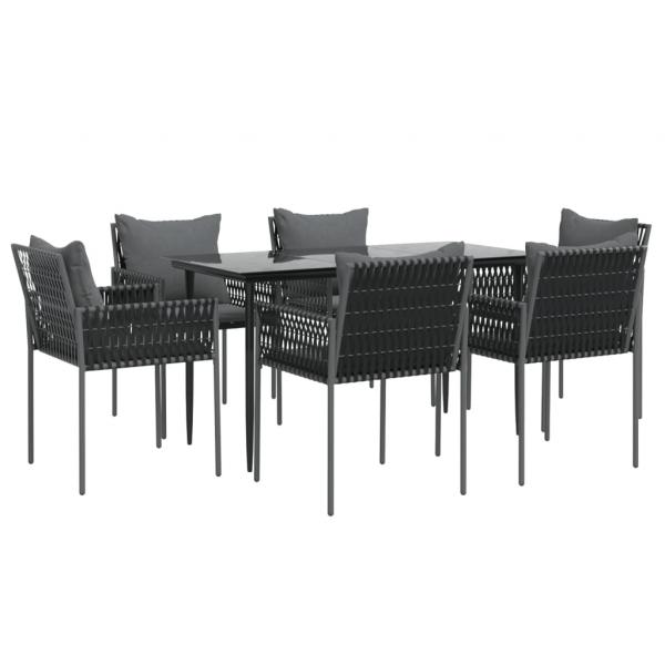 7-tlg. Garten-Essgruppe mit Kissen Poly Rattan und Stahl