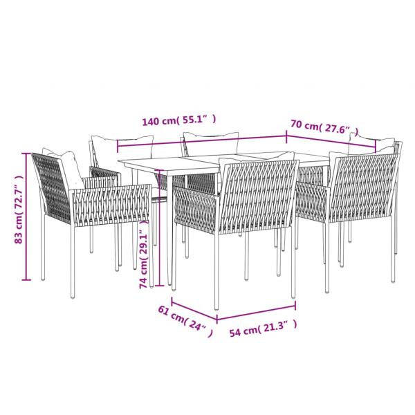 7-tlg. Garten-Essgruppe mit Kissen Poly Rattan und Stahl