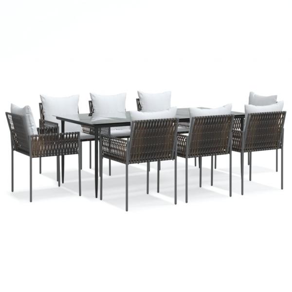 9-tlg. Garten-Essgruppe mit Kissen Poly Rattan und Stahl