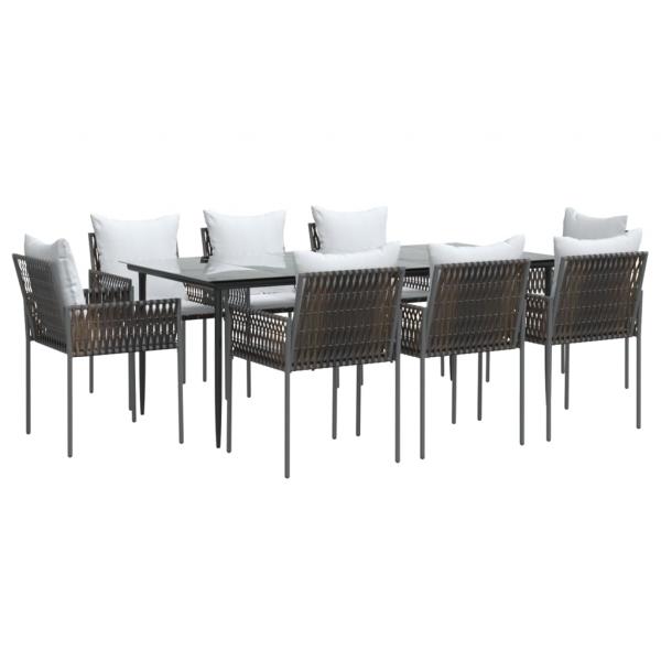 9-tlg. Garten-Essgruppe mit Kissen Poly Rattan und Stahl
