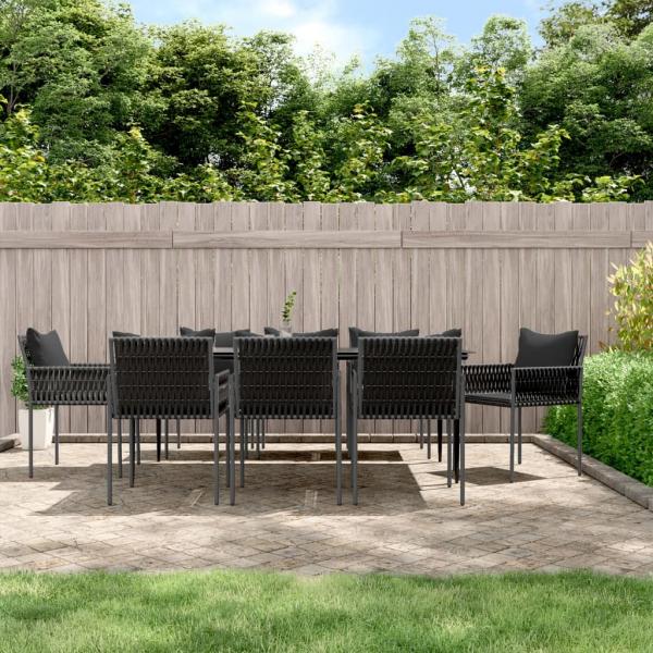 ARDEBO.de - 9-tlg. Garten-Essgruppe mit Kissen Poly Rattan und Stahl