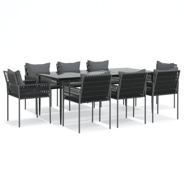 9-tlg. Garten-Essgruppe mit Kissen Poly Rattan und Stahl