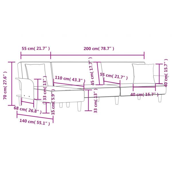 Schlafsofa in L-Form Schwarz 279x140x70 cm Stoff
