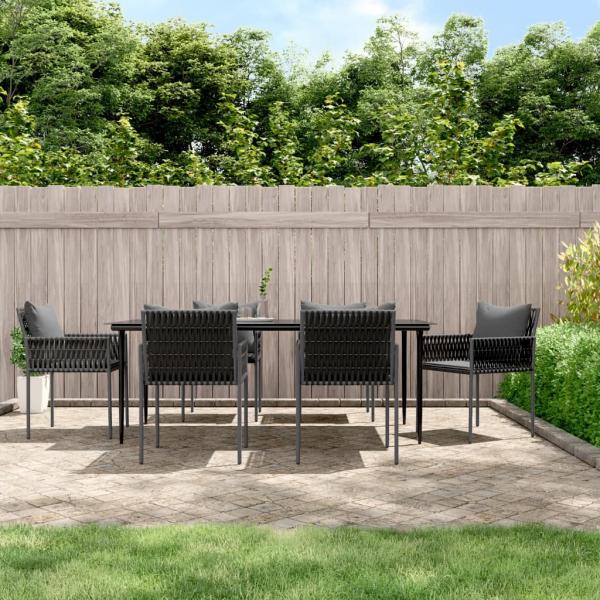 ARDEBO.de - 7-tlg. Garten-Essgruppe mit Kissen Poly Rattan und Stahl