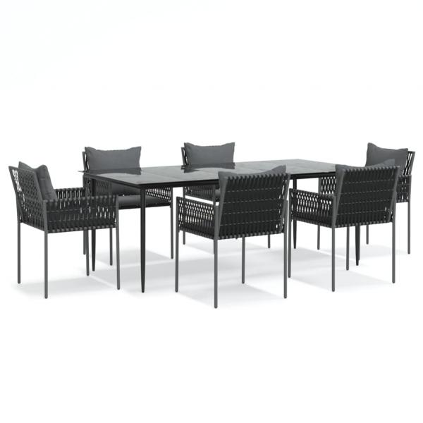 7-tlg. Garten-Essgruppe mit Kissen Poly Rattan und Stahl