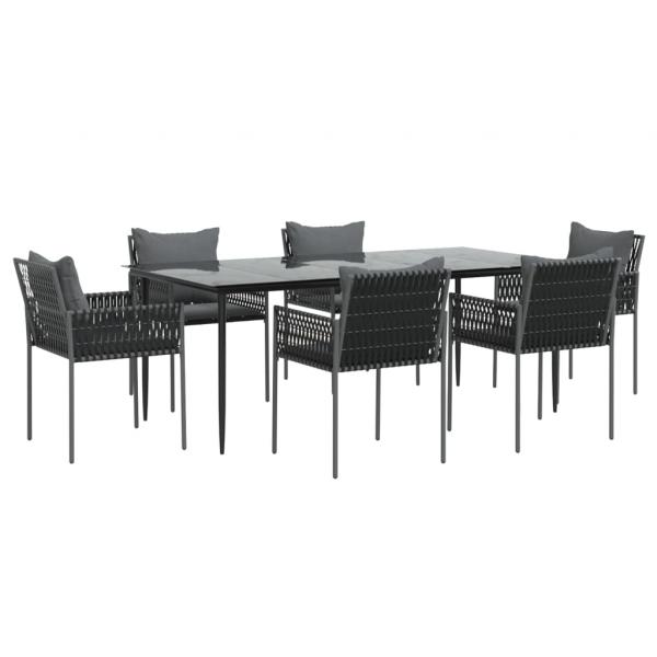 7-tlg. Garten-Essgruppe mit Kissen Poly Rattan und Stahl
