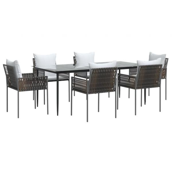 7-tlg. Garten-Essgruppe mit Kissen Poly Rattan und Stahl