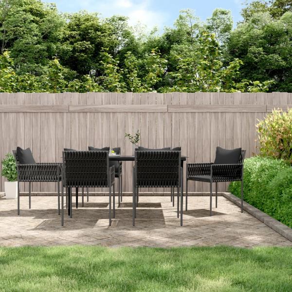 ARDEBO.de - 7-tlg. Garten-Essgruppe mit Kissen Poly Rattan und Stahl