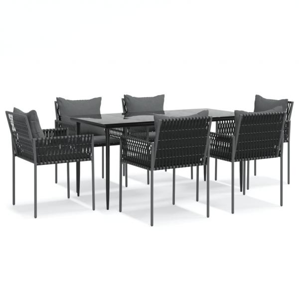 7-tlg. Garten-Essgruppe mit Kissen Poly Rattan und Stahl
