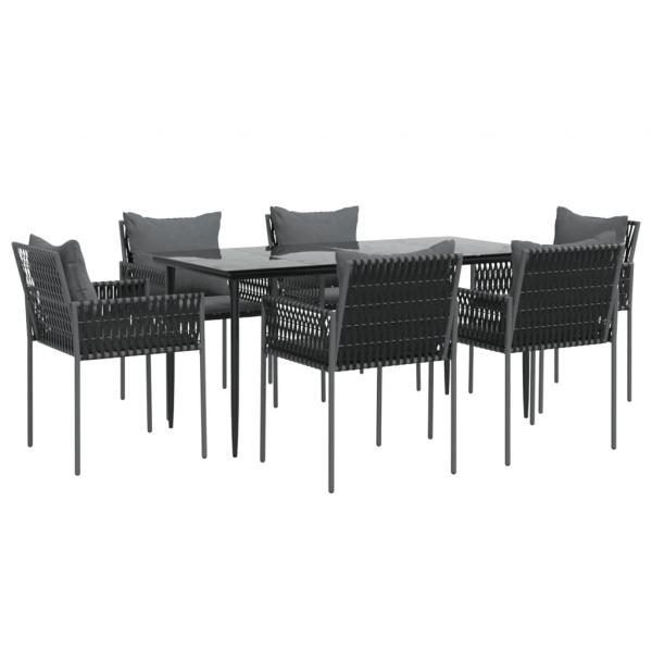 7-tlg. Garten-Essgruppe mit Kissen Poly Rattan und Stahl