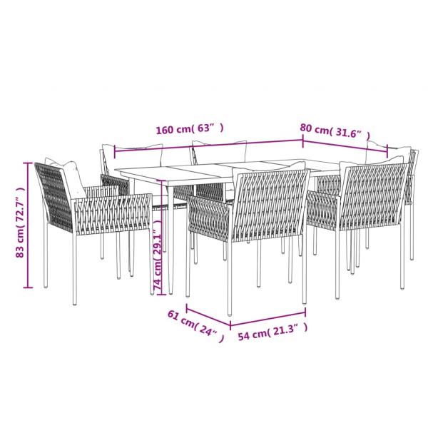 7-tlg. Garten-Essgruppe mit Kissen Poly Rattan und Stahl