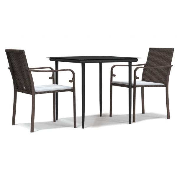 3-tlg. Garten-Essgruppe mit Kissen Poly Rattan und Stahl