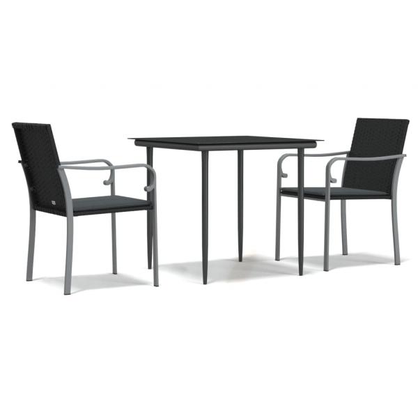 3-tlg. Garten-Essgruppe mit Kissen Poly Rattan und Stahl