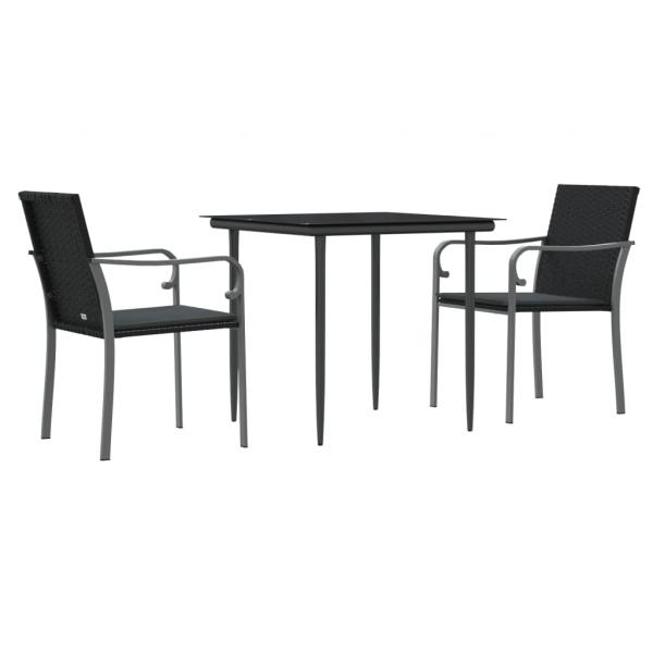 3-tlg. Garten-Essgruppe mit Kissen Poly Rattan und Stahl