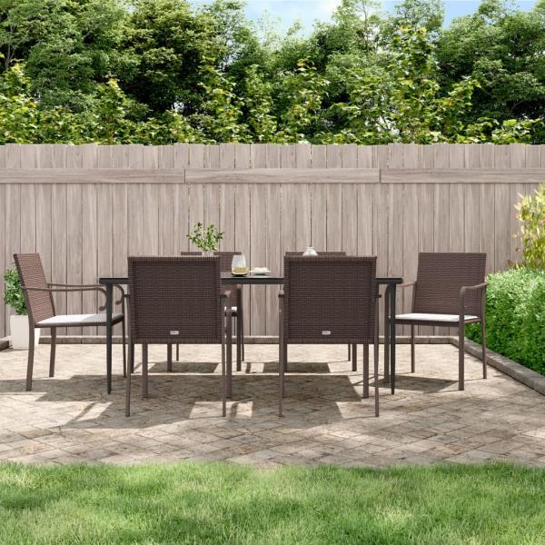 ARDEBO.de - 7-tlg. Garten-Essgruppe mit Kissen Poly Rattan und Stahl