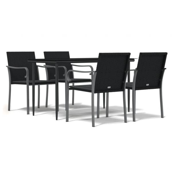 5-tlg. Garten-Essgruppe mit Kissen Poly Rattan und Stahl