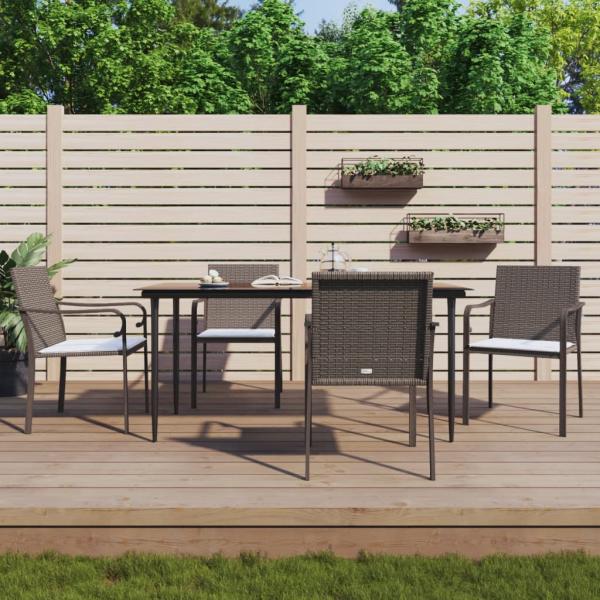 ARDEBO.de - 5-tlg. Garten-Essgruppe mit Kissen Poly Rattan und Stahl