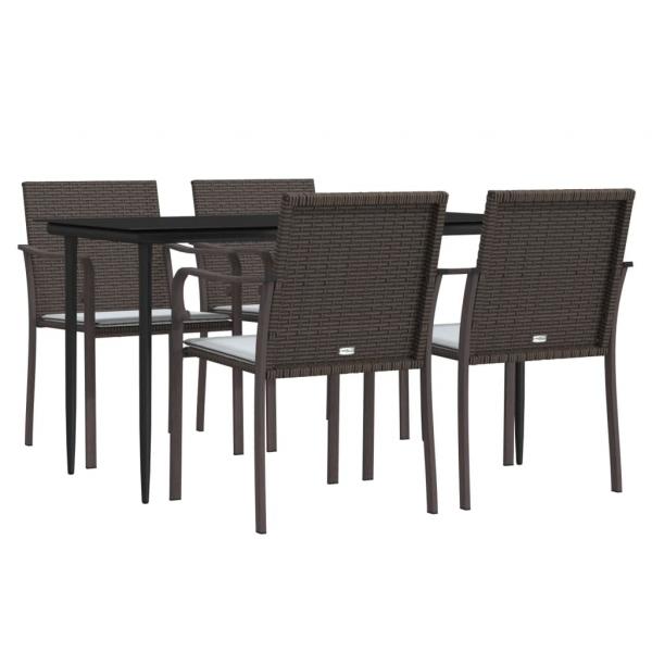 5-tlg. Garten-Essgruppe mit Kissen Poly Rattan und Stahl