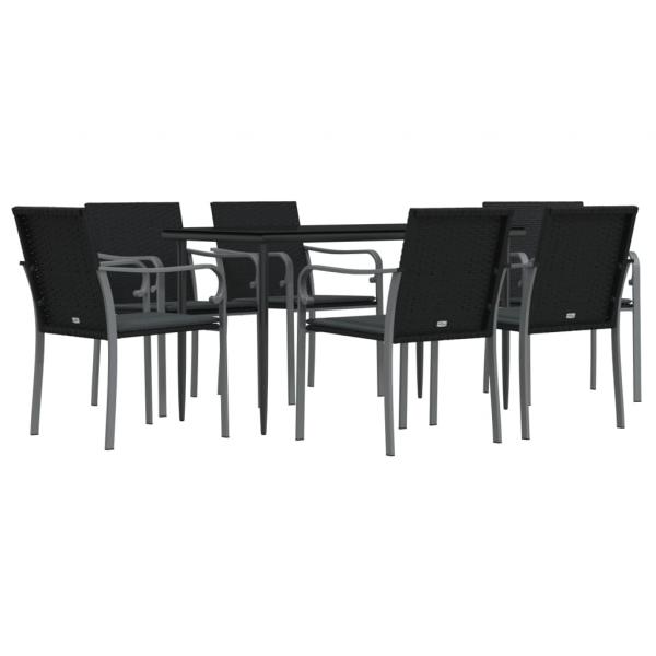 7-tlg. Garten-Essgruppe mit Kissen Poly Rattan und Stahl