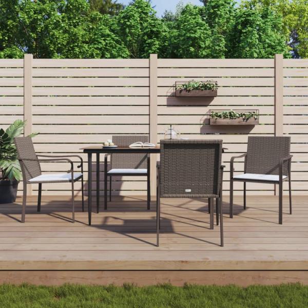 ARDEBO.de - 5-tlg. Garten-Essgruppe mit Kissen Poly Rattan und Stahl