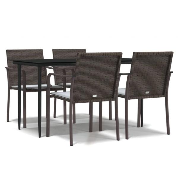 5-tlg. Garten-Essgruppe mit Kissen Poly Rattan und Stahl