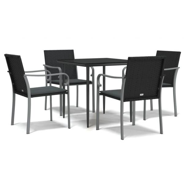 5-tlg. Garten-Essgruppe mit Kissen Poly Rattan und Stahl