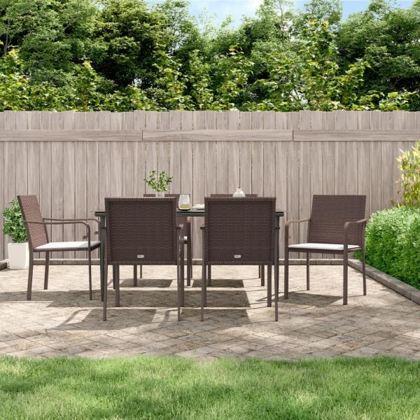 ARDEBO.de - 7-tlg. Garten-Essgruppe mit Kissen Poly Rattan und Stahl